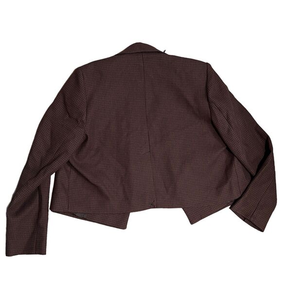 Zara Houndstooth Cropped Blazer L Brown Check Tailored Jacket Business - Picture 13 of 13
